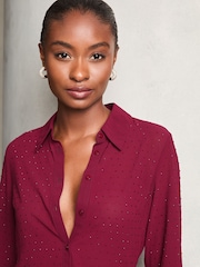 Lipsy Red Beaded Luxury Button Through Embellished Shirt - Image 1 of 4