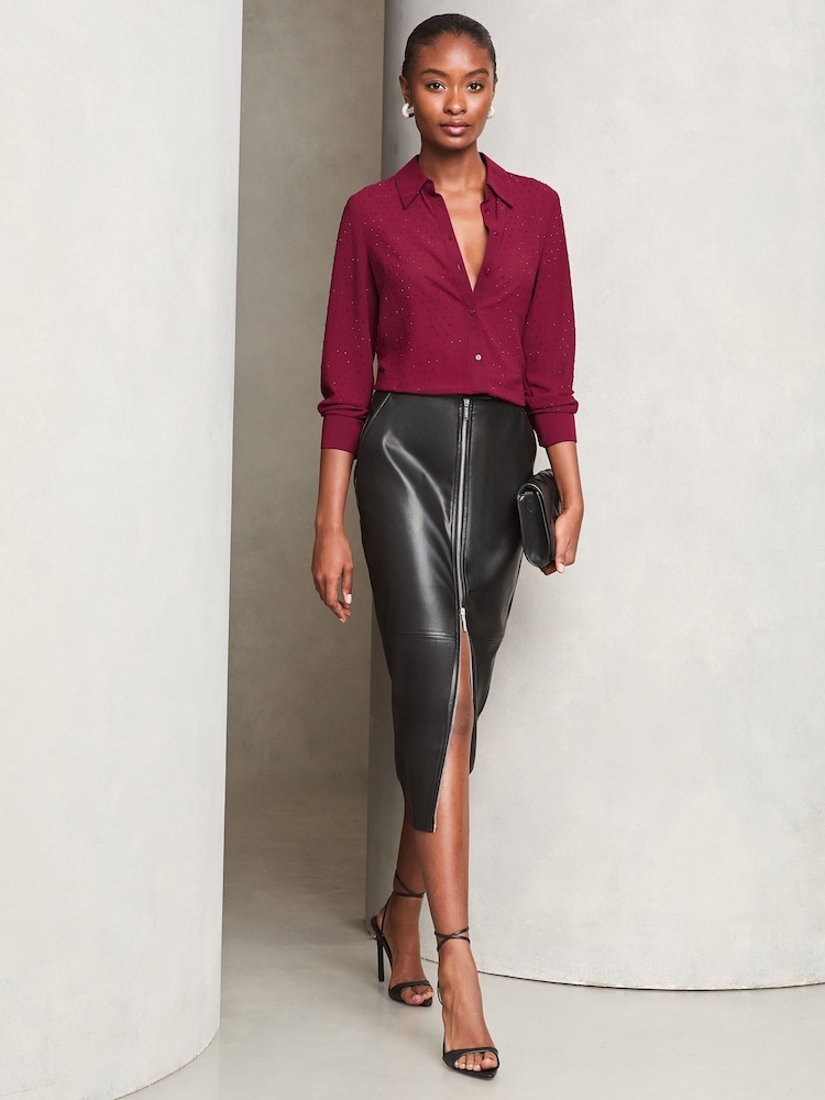 Lipsy Red Beaded Luxury Button Through Embellished Shirt - Image 2 of 4