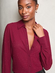 Lipsy Red Beaded Luxury Button Through Embellished Shirt - Image 3 of 4