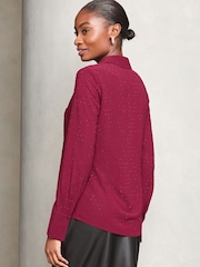 Lipsy Red Beaded Luxury Button Through Embellished Shirt - Image 4 of 4