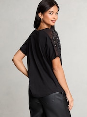 Lipsy Black Embellished Sleeve T-Shirt - Image 2 of 4