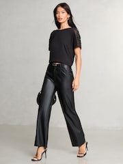 Lipsy Black Embellished Sleeve T-Shirt - Image 3 of 4