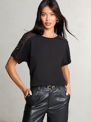 Lipsy Black Embellished Sleeve T-Shirt - Image 4 of 4