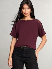 Lipsy Red Embellished Sleeve T-Shirt - Image 2 of 4