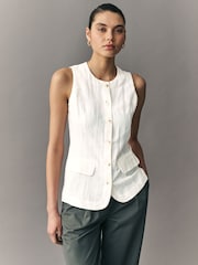 Ecru Long Line Sleeveless Waistcoat - Image 1 of 8