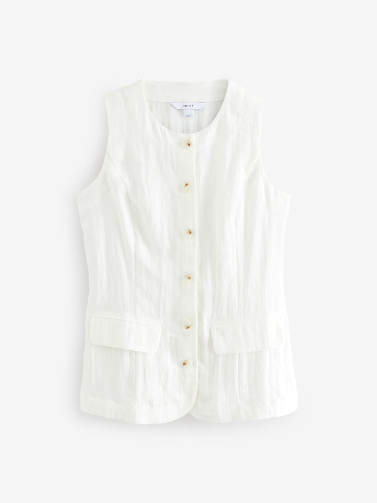 Ecru Long Line Sleeveless Waistcoat - Image 6 of 8