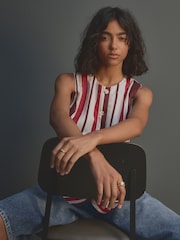 Red/Ecru Stripe Long Line Sleeveless Waistcoat - Image 3 of 9