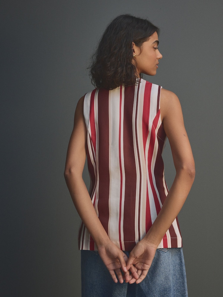 Red/Ecru Stripe Long Line Sleeveless Waistcoat - Image 4 of 9