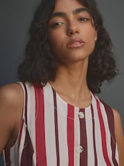 Red/Ecru Stripe Long Line Sleeveless Waistcoat - Image 5 of 9