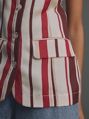 Red/Ecru Stripe Long Line Sleeveless Waistcoat - Image 6 of 9