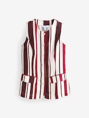 Red/Ecru Stripe Long Line Sleeveless Waistcoat - Image 7 of 9
