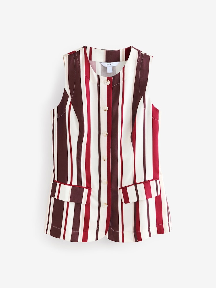 Red/Ecru Stripe Long Line Sleeveless Waistcoat - Image 7 of 9