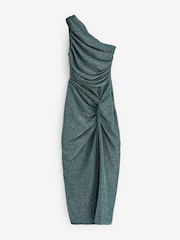 AX Paris Champagne Sparkle One Shoulder Gathered Midi Dress - Image 5 of 5