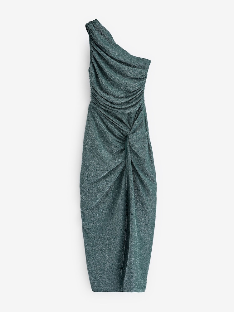 AX Paris Champagne Sparkle One Shoulder Gathered Midi Dress - Image 5 of 5