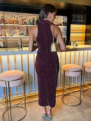 AX Paris Sparkle Halter Neck Ruched Bodycon Midi Dress - Image 2 of 4