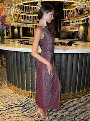 AX Paris Champagne Sparkle One Shoulder Gathered Midi Dress - Image 4 of 4