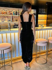 AX Paris Velvet Knot Detail Wrap Skirt Midi Black Dress - Image 2 of 4