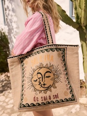Natural Embroidered Jute Shoulder Bag - Image 1 of 3