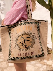 Natural Embroidered Jute Shoulder Bag - Image 2 of 3