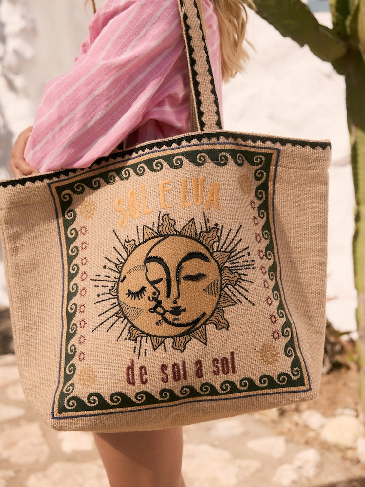 Natural Embroidered Jute Shoulder Bag - Image 2 of 3
