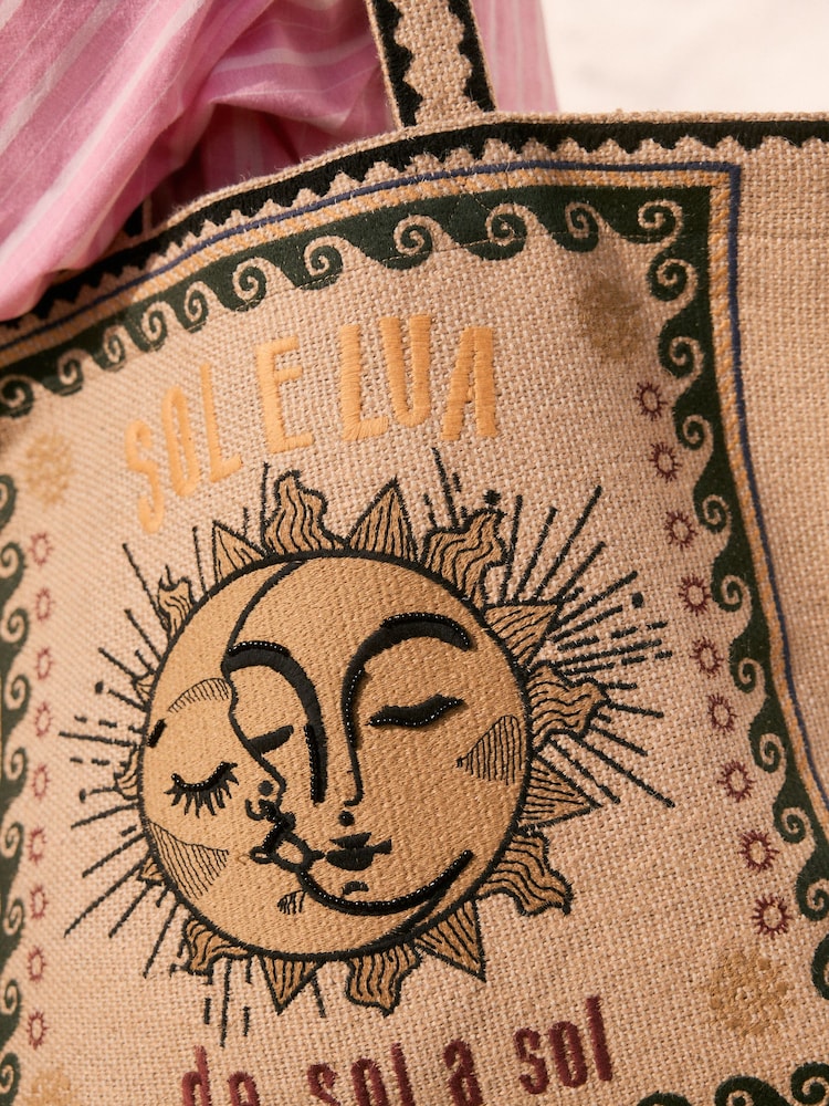 Natural Embroidered Jute Shoulder Bag - Image 3 of 3