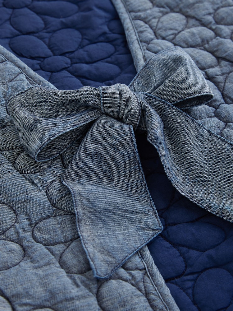Blue Denim Padded Daisy Embroidered Tie Front 100% Cotton Gilet - Image 7 of 7
