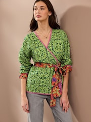Morris & Co. Green Quilted Reversible Kimono Wrap - Image 2 of 8