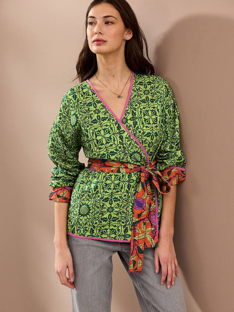 Morris & Co. Green Quilted Reversible Kimono Wrap - Image 2 of 8