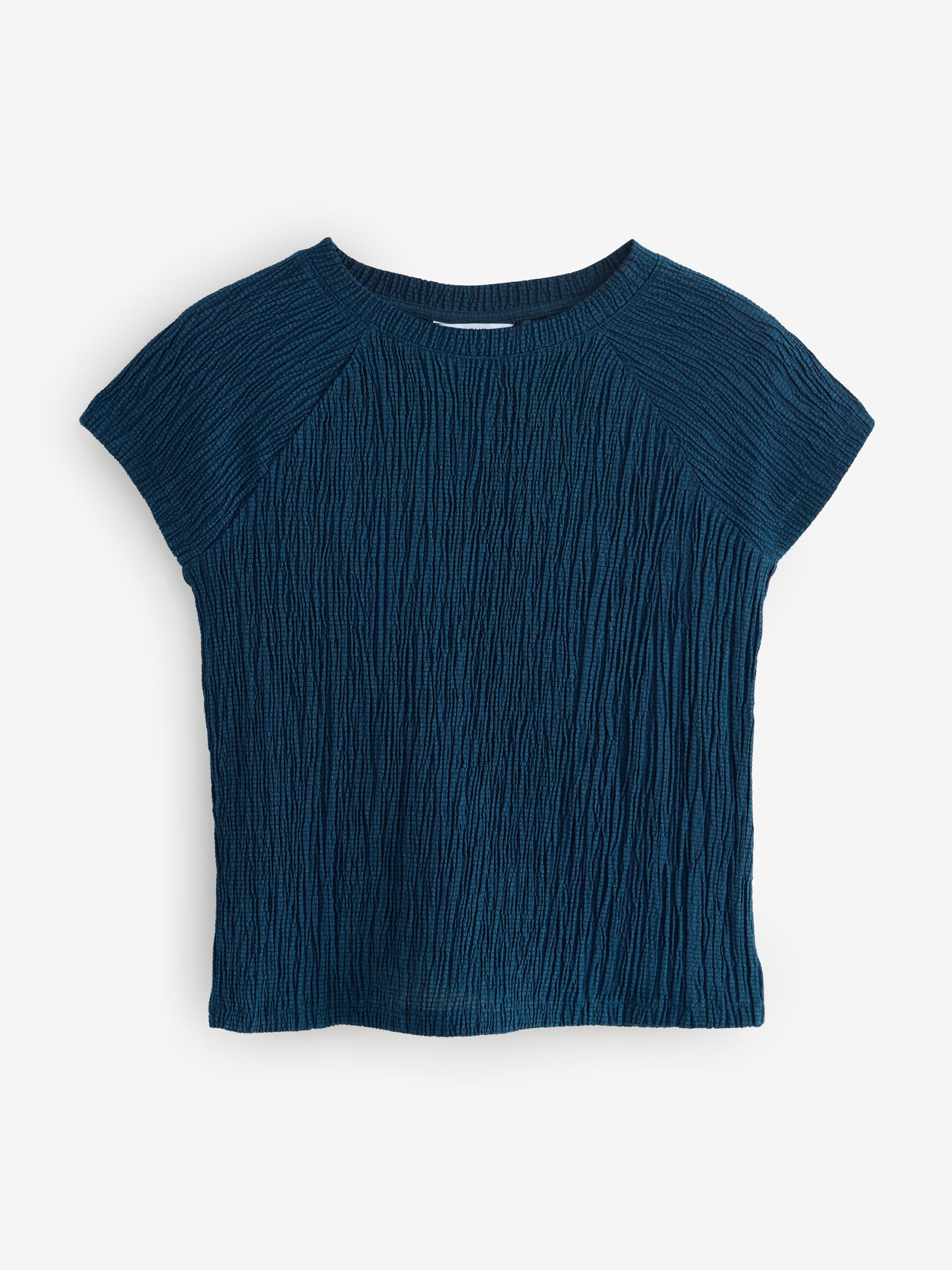 Denim Blue Raglan Short Sleeve Textured Top