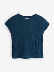 Denim Blue Raglan Short Sleeve Textured Top - Image 5 of 7