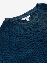 Denim Blue Raglan Short Sleeve Textured Top - Image 6 of 7