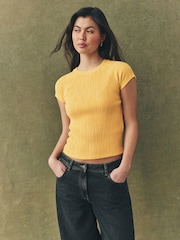 Yellow Raglan Short Sleeve Textured Top - Image 1 of 7