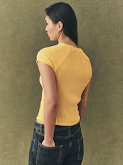 Yellow Raglan Short Sleeve Textured Top - Image 2 of 7