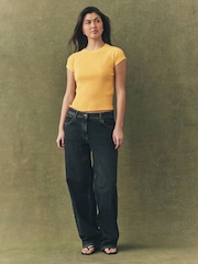 Yellow Raglan Short Sleeve Textured Top - Image 3 of 7