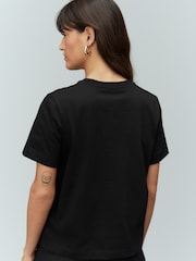 Black Beaded Floral Embelished 100% Cotton T-Shirt - Image 2 of 7
