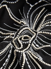 Black Beaded Floral Embelished 100% Cotton T-Shirt - Image 7 of 7