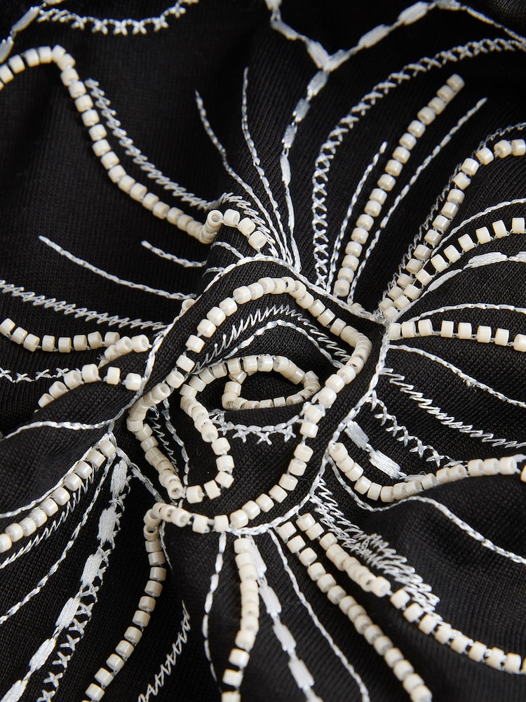 Black - Beaded Floral Embelished 100% Cotton T-Shirt - Image 7 of 7 Black - Beaded Floral Embelished 100% Cotton T-Shirt - Image 7 of 7