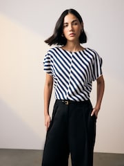 Navy/White Stripe Flutter Sleeve Textured Smart Top - Image 1 of 8