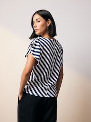 Navy/White Stripe Flutter Sleeve Textured Smart Top - Image 3 of 8