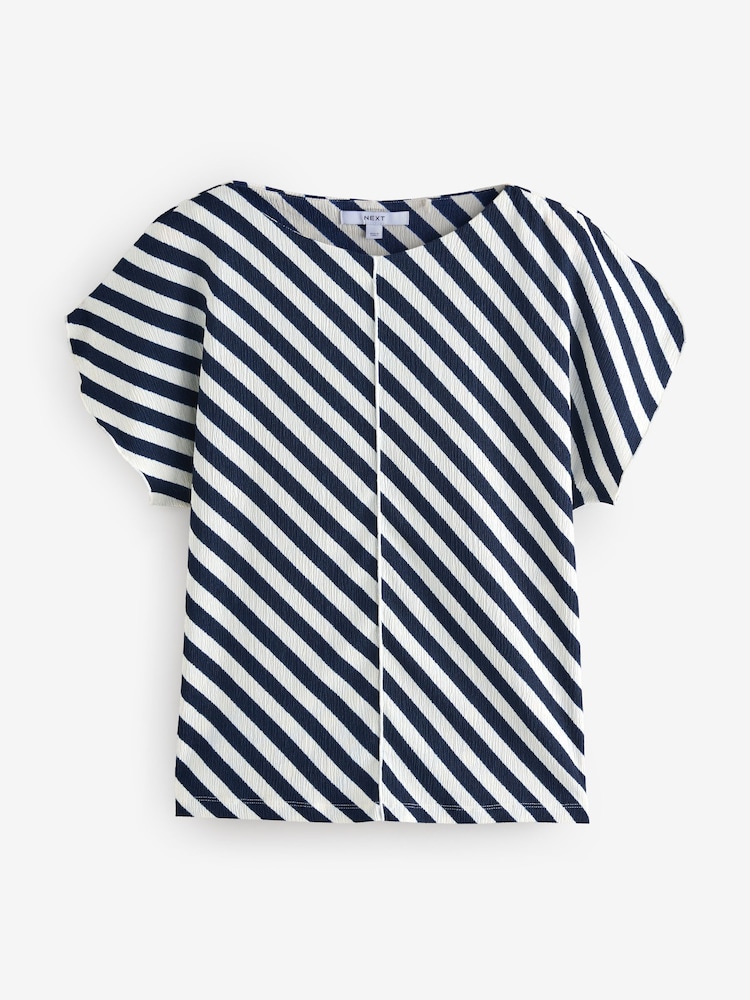 Navy/White Stripe Flutter Sleeve Textured Smart Top - Image 6 of 8