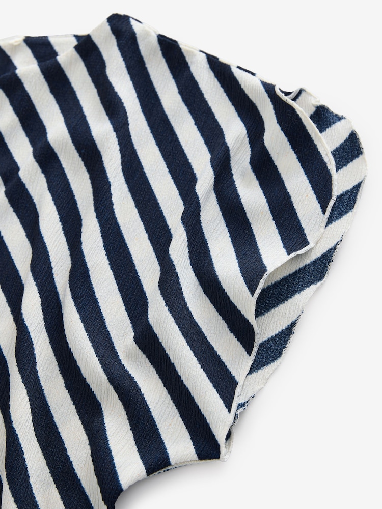 Navy/White Stripe Flutter Sleeve Textured Smart Top - Image 7 of 8