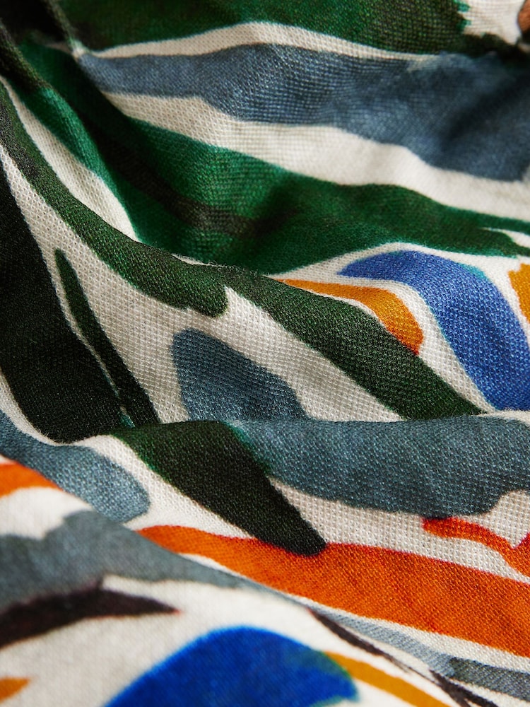 Green Palm Print Pintuck V-Neck Top - Image 6 of 7