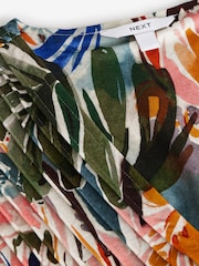 Green Palm Print Pintuck V-Neck Top - Image 7 of 7
