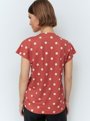 Rust/Ecru Polka Dot Pintuck V-Neck Top - Image 3 of 7