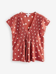 Rust/Ecru Polka Dot Pintuck V-Neck Top - Image 5 of 7