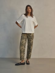 White Contrast Neck Trim Crepe Boxy T-Shirt - Image 3 of 9