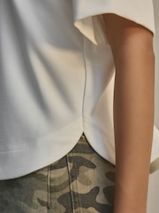 White Contrast Neck Trim Crepe Boxy T-Shirt - Image 6 of 9