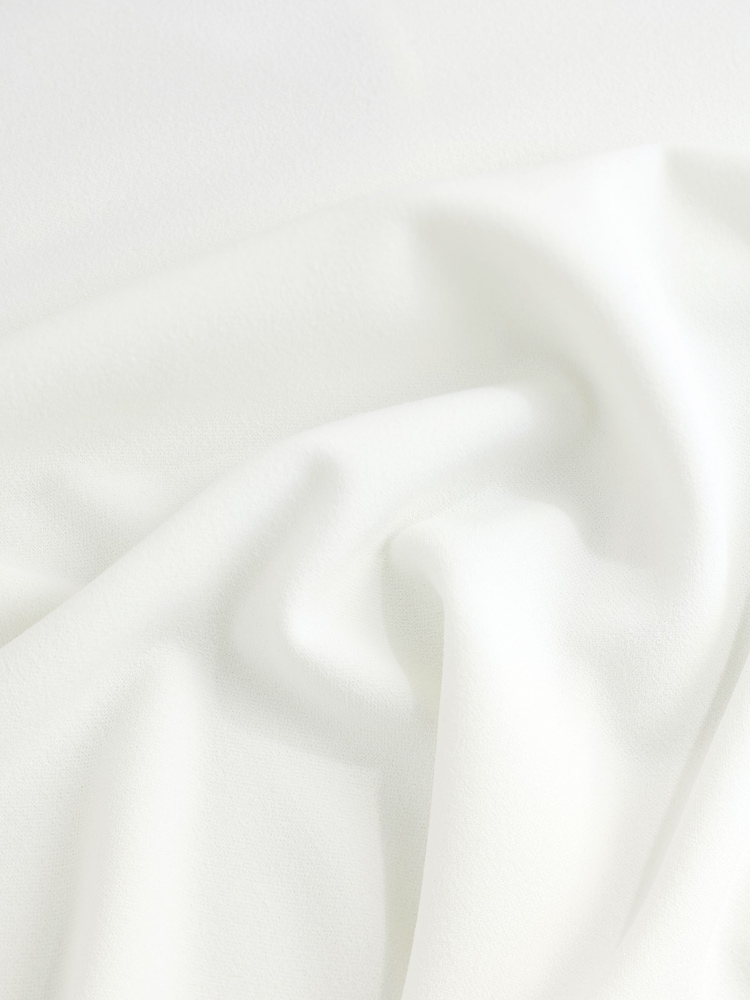 White Contrast Neck Trim Crepe Boxy T-Shirt - Image 8 of 9
