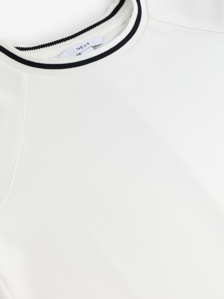 White Contrast Neck Trim Crepe Boxy T-Shirt - Image 9 of 9