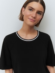 Black Contrast Neck Trim Crepe Boxy T-Shirt - Image 2 of 7